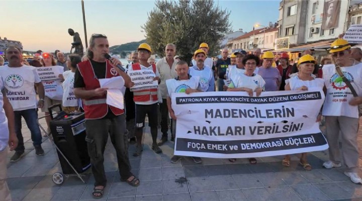 FOÇADA MADENCİLERE DESTEK TUTUKLANAN SENDİKACILARA ÖZGÜRLÜK EYLEMİ